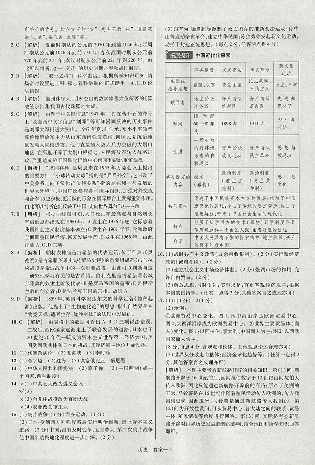 2018年金考卷安徽中考45套匯編歷史 參考答案第5頁