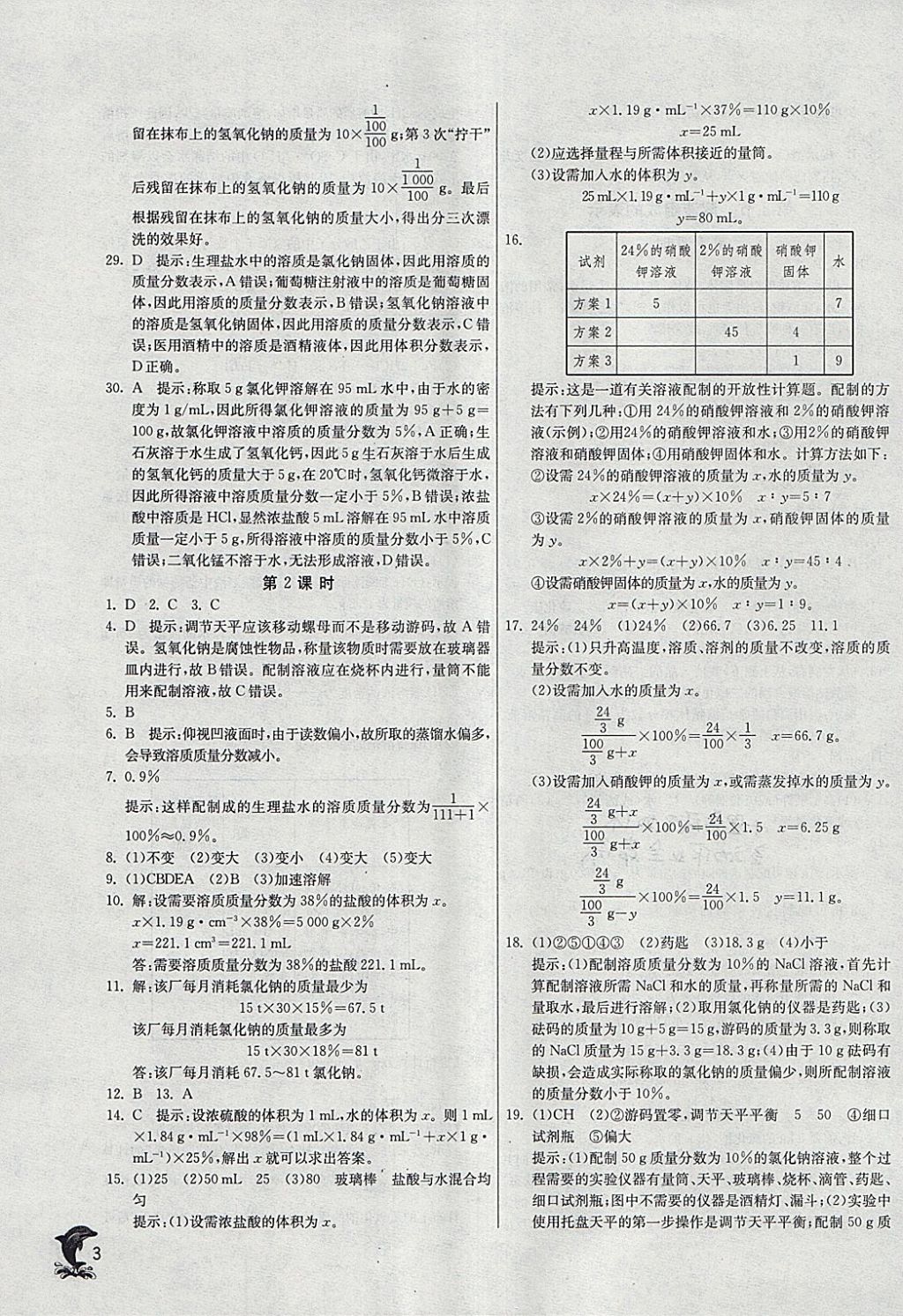 2018年实验班提优训练九年级化学下册沪教版 参考答案第3页