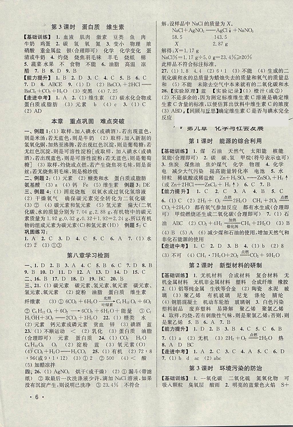 2018年百分百訓(xùn)練九年級化學(xué)下冊滬教版 參考答案第6頁