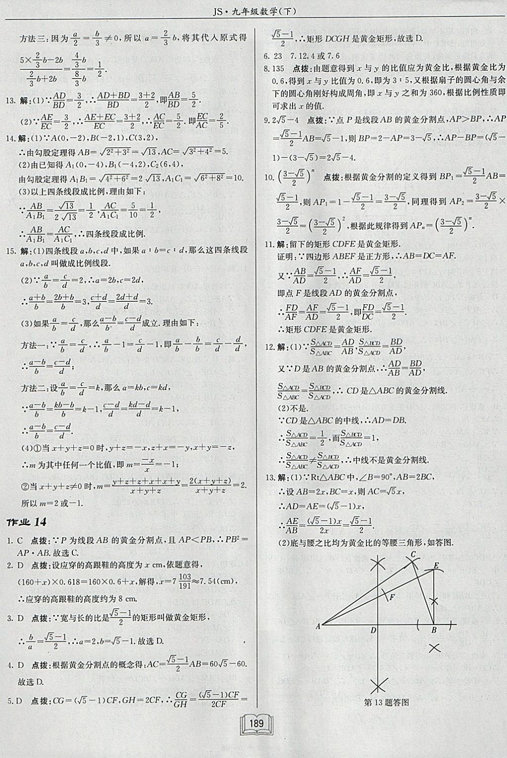 2018年启东中学作业本九年级数学下册江苏版 参考答案第13页