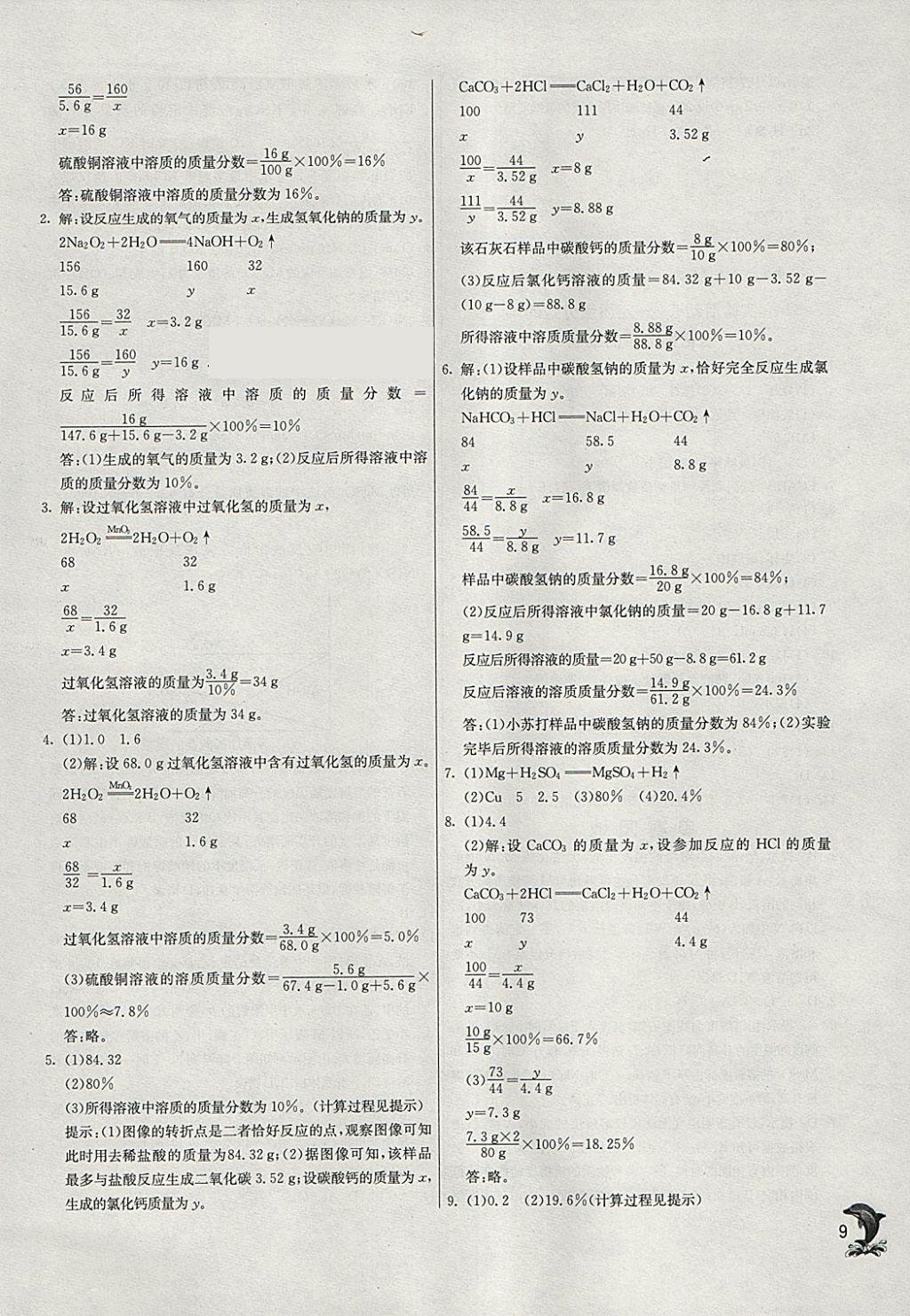 2018年实验班提优训练九年级化学下册人教版 参考答案第9页