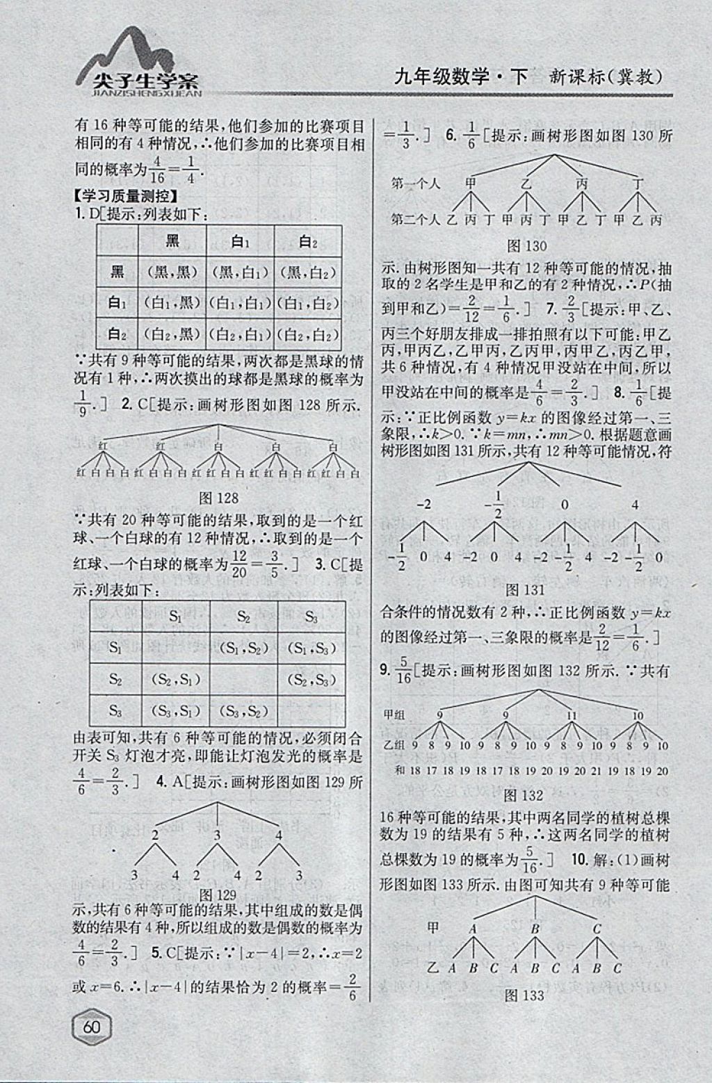 2018年尖子生学案九年级数学下册冀教版 参考答案第41页