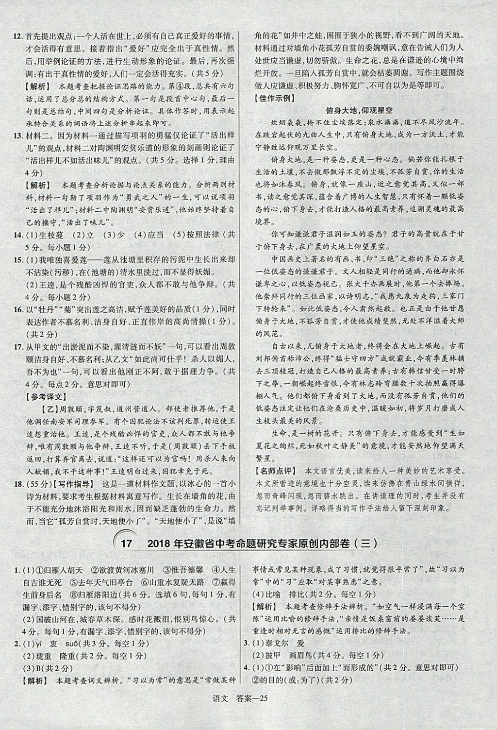 2018年金考卷安徽中考45套匯編語(yǔ)文第8年第8版 參考答案第25頁(yè)