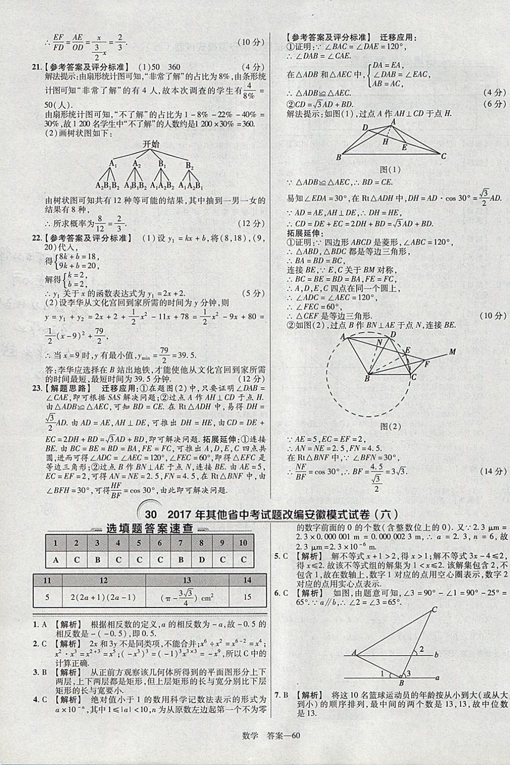 2018年金考卷安徽中考45套匯編數(shù)學(xué)第8年第8版 參考答案第60頁