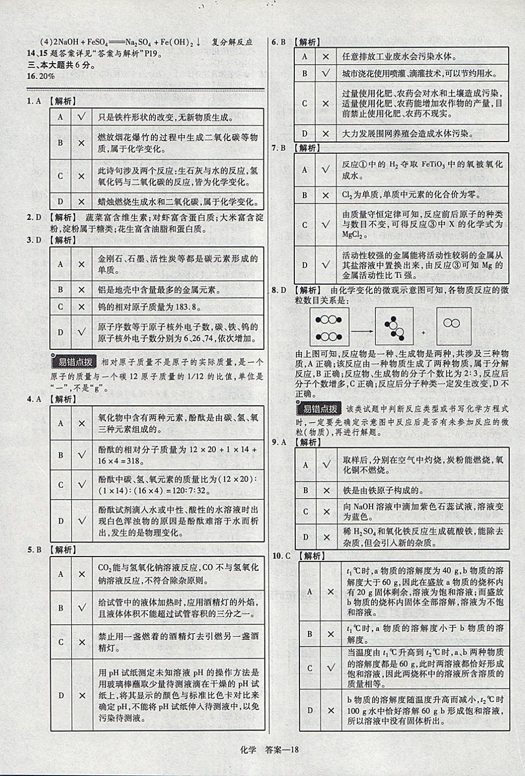 2018年金考卷安徽中考45套匯編化學 參考答案第18頁