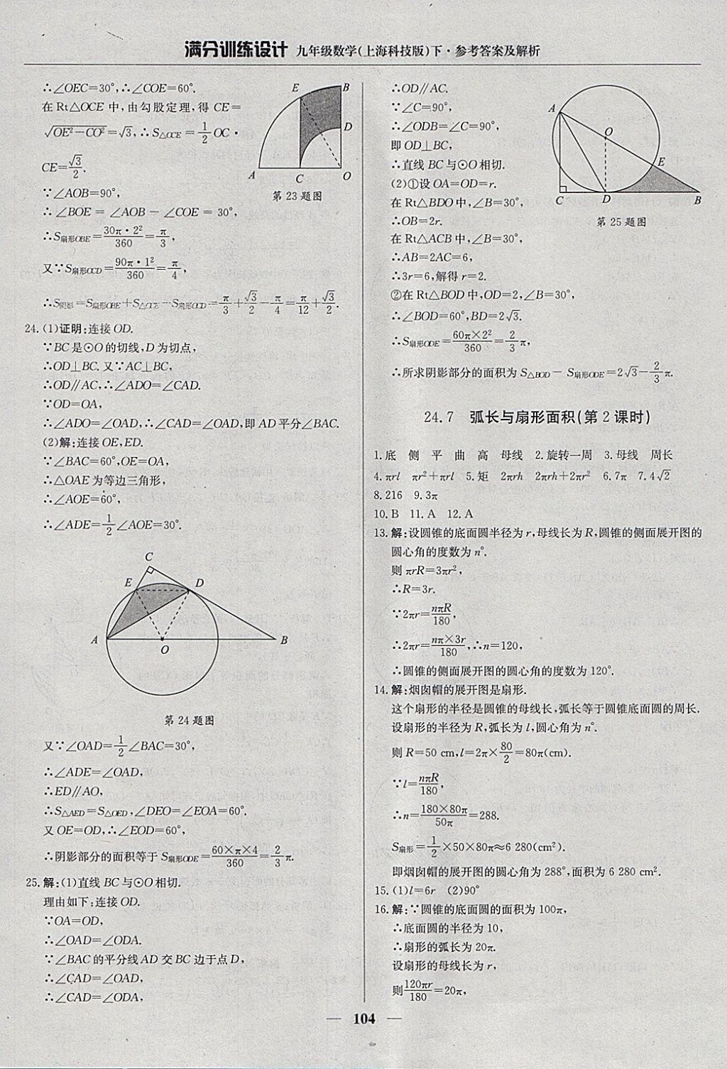 2018年滿分訓(xùn)練設(shè)計(jì)九年級(jí)數(shù)學(xué)下冊(cè)滬科版 參考答案第17頁(yè)