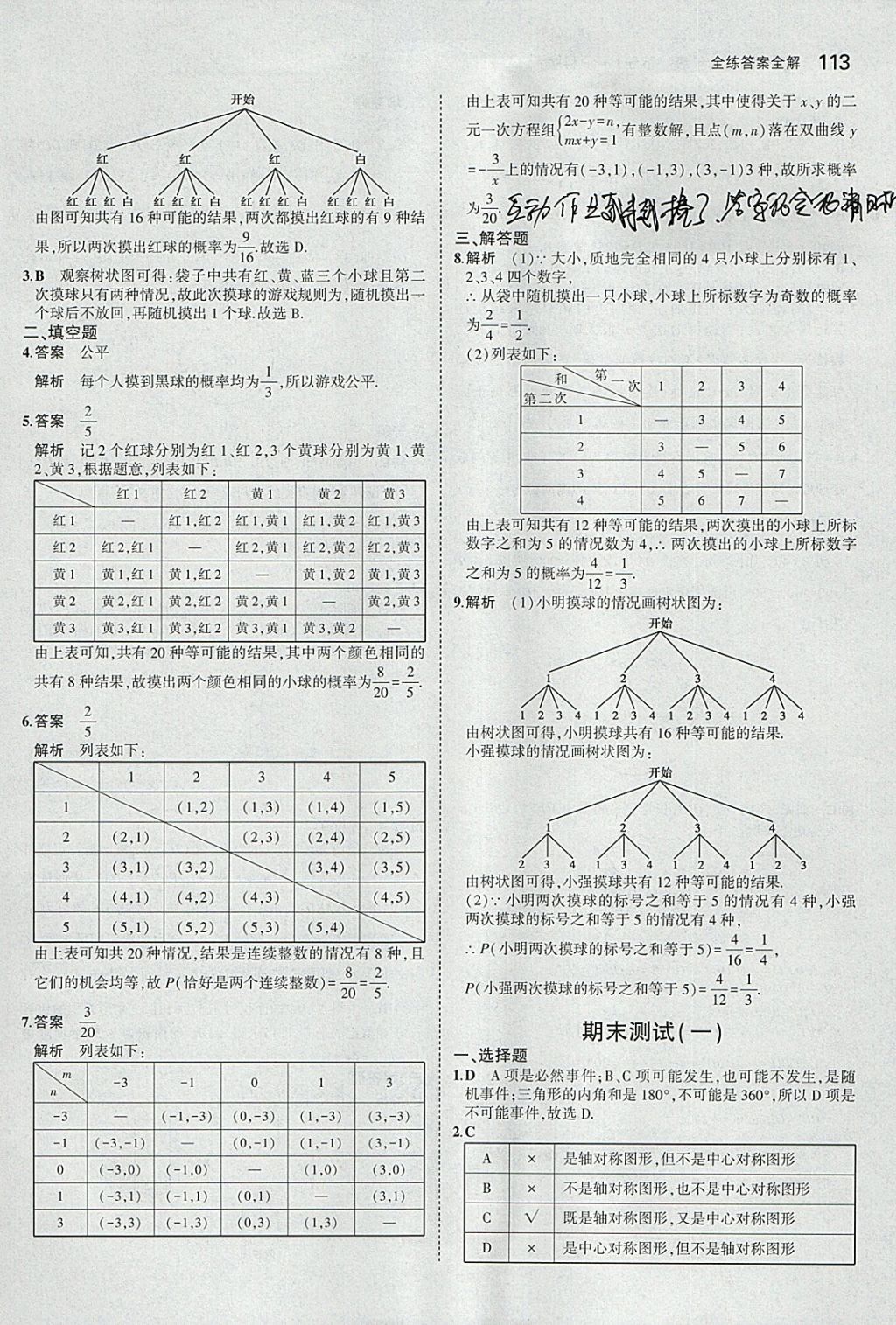 2018年5年中考3年模拟初中数学九年级下册沪科版 参考答案第35页