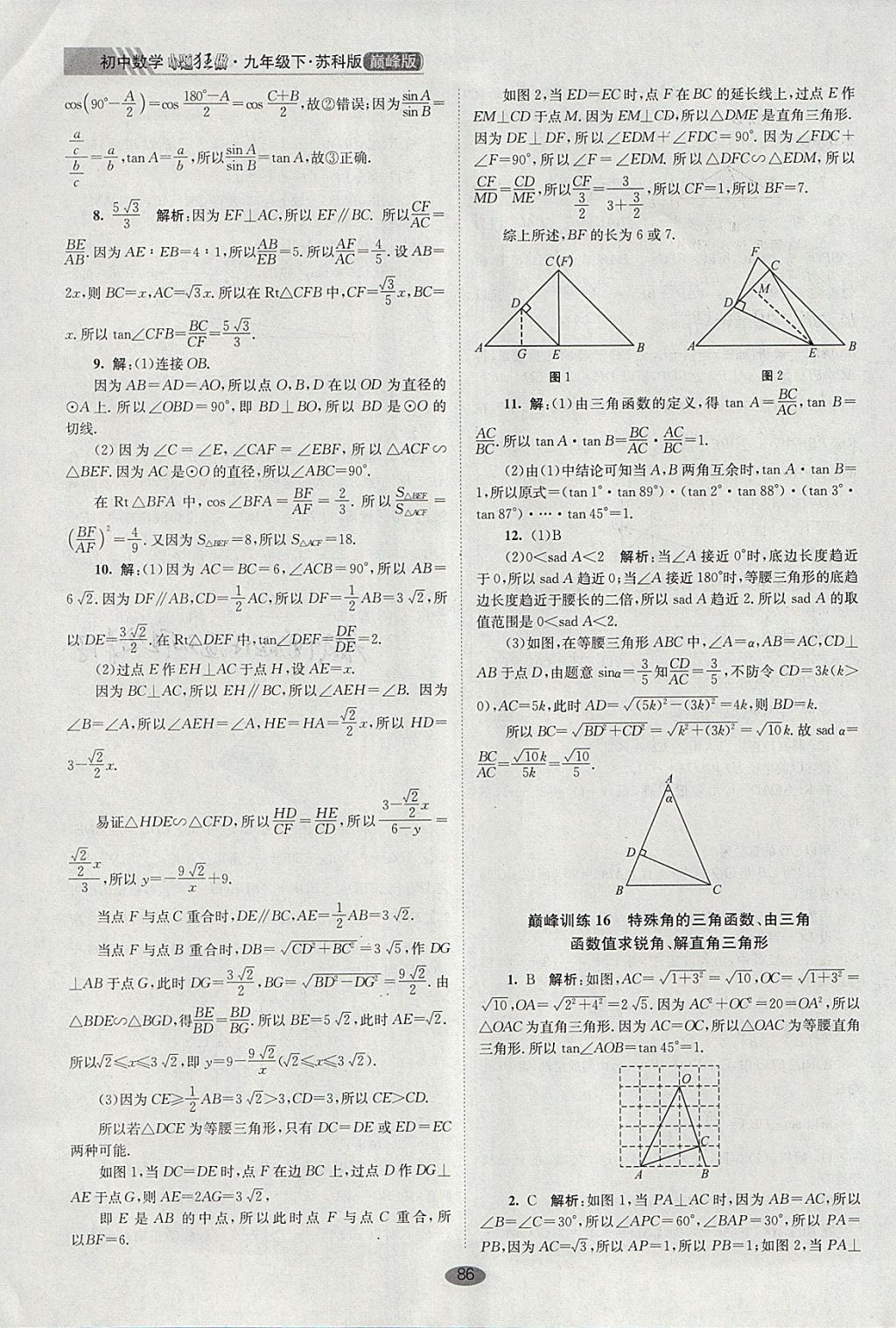 2018年初中数学小题狂做九年级下册苏科版巅峰版 参考答案第20页