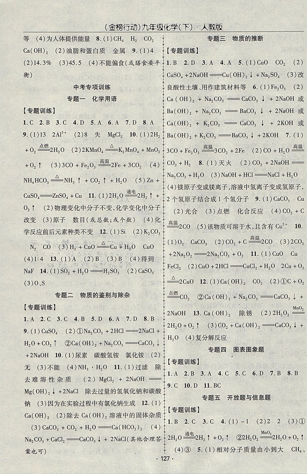 2018年金榜行动课时导学案九年级化学下册人教版 参考答案第11页