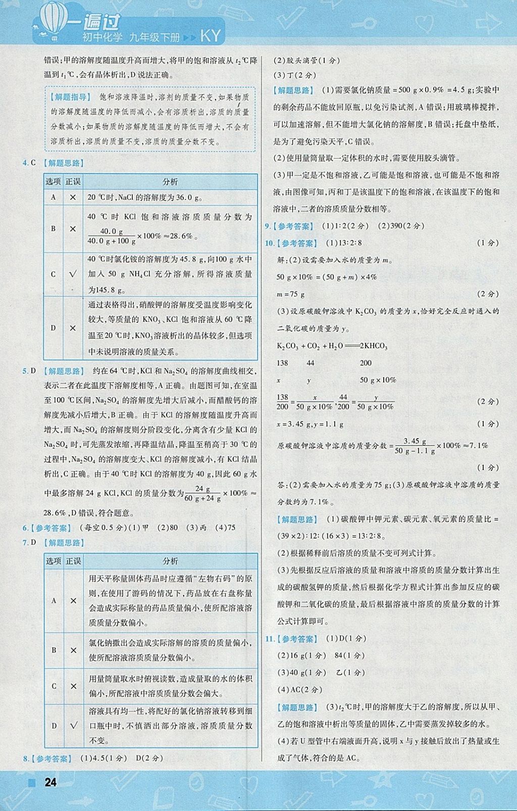 2018年一遍過初中化學(xué)九年級下冊科粵版 參考答案第24頁