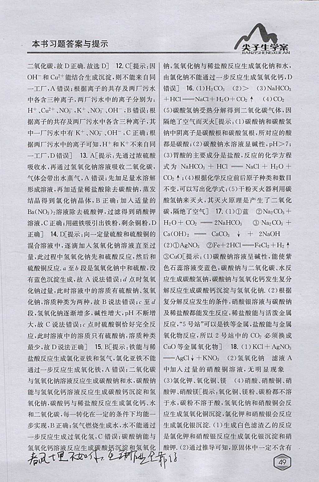 2018年尖子生學(xué)案九年級化學(xué)下冊人教版 參考答案第38頁