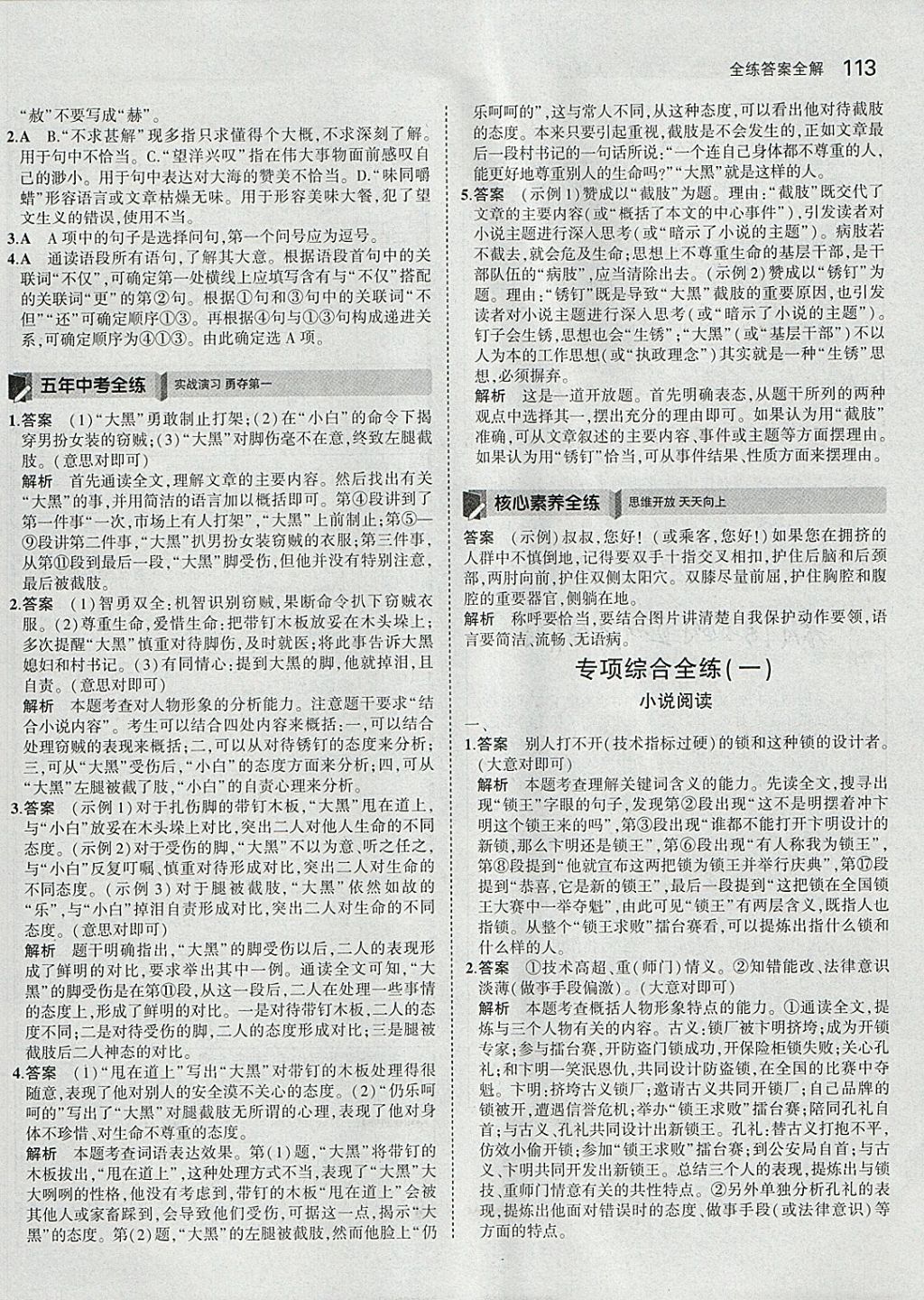 2018年5年中考3年模拟初中语文九年级下册人教版 参考答案第10页