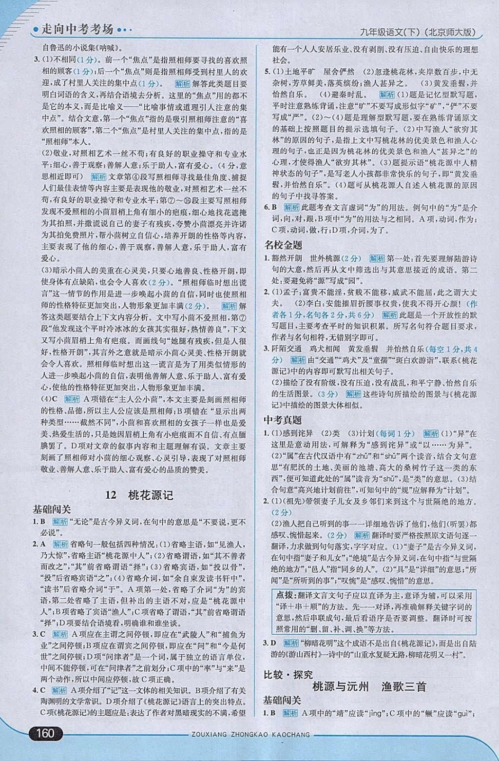 2018年走向中考考場九年級語文下冊北師大版 參考答案第34頁