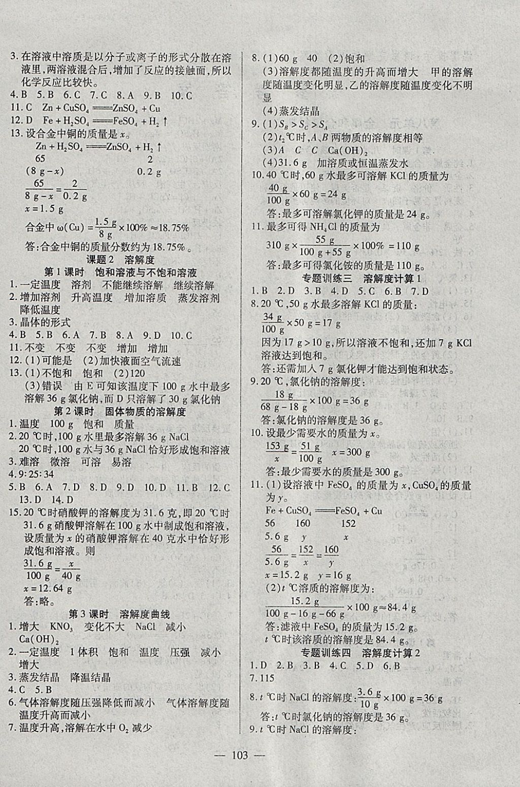 2018年有效课堂课时导学案九年级化学下册 参考答案第4页