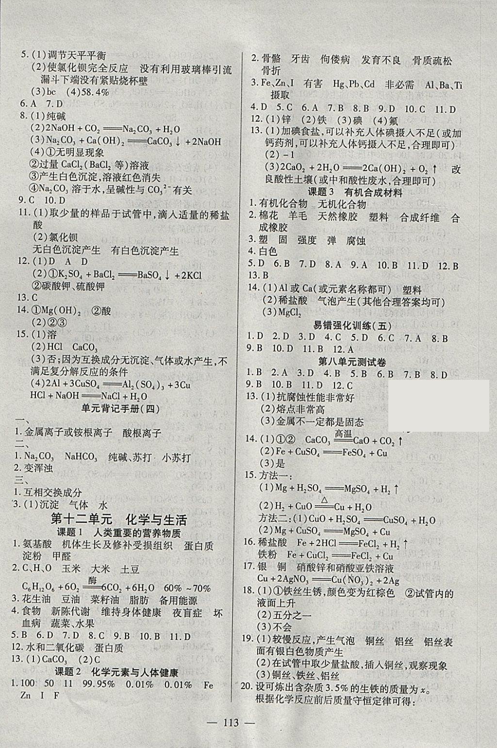 2018年有效课堂课时导学案九年级化学下册 参考答案第14页