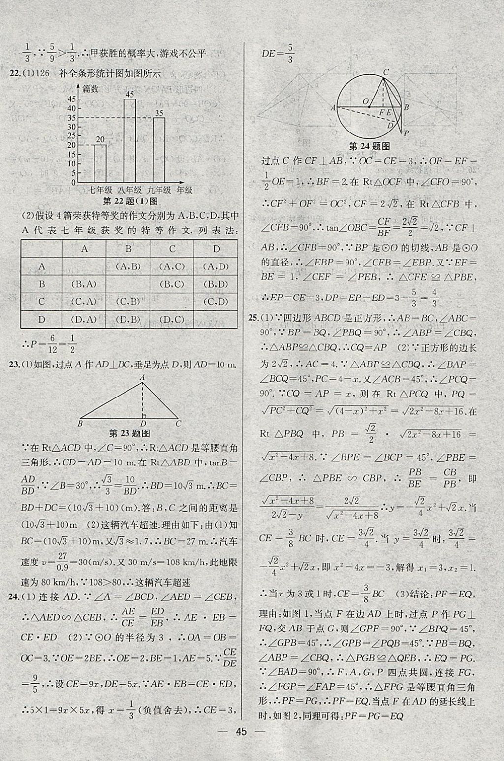 2018年金鑰匙提優(yōu)訓(xùn)練課課練九年級數(shù)學(xué)下冊江蘇版 參考答案第45頁