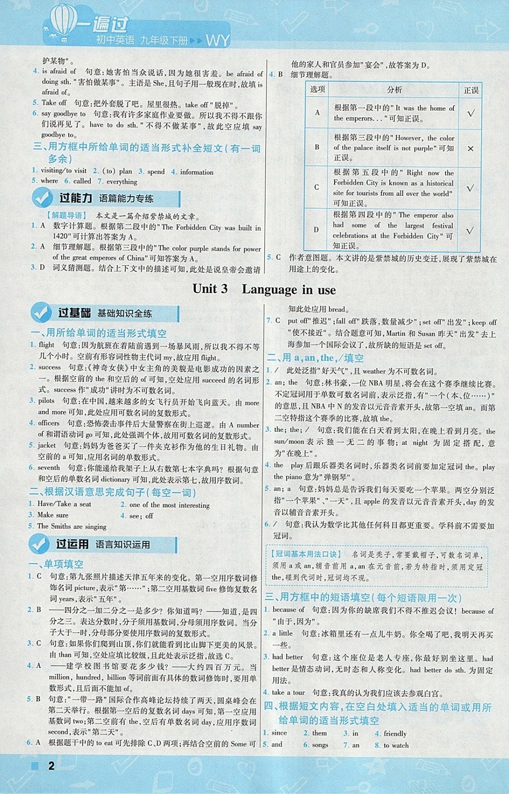 2018年一遍過初中英語九年級下冊外研版 參考答案第2頁