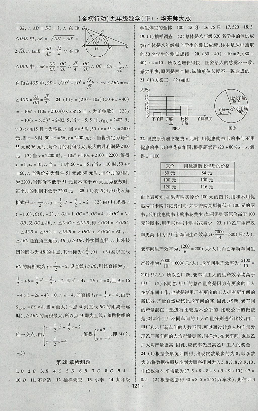 2018年金榜行動課時導學案九年級數(shù)學下冊華師大版 參考答案第17頁