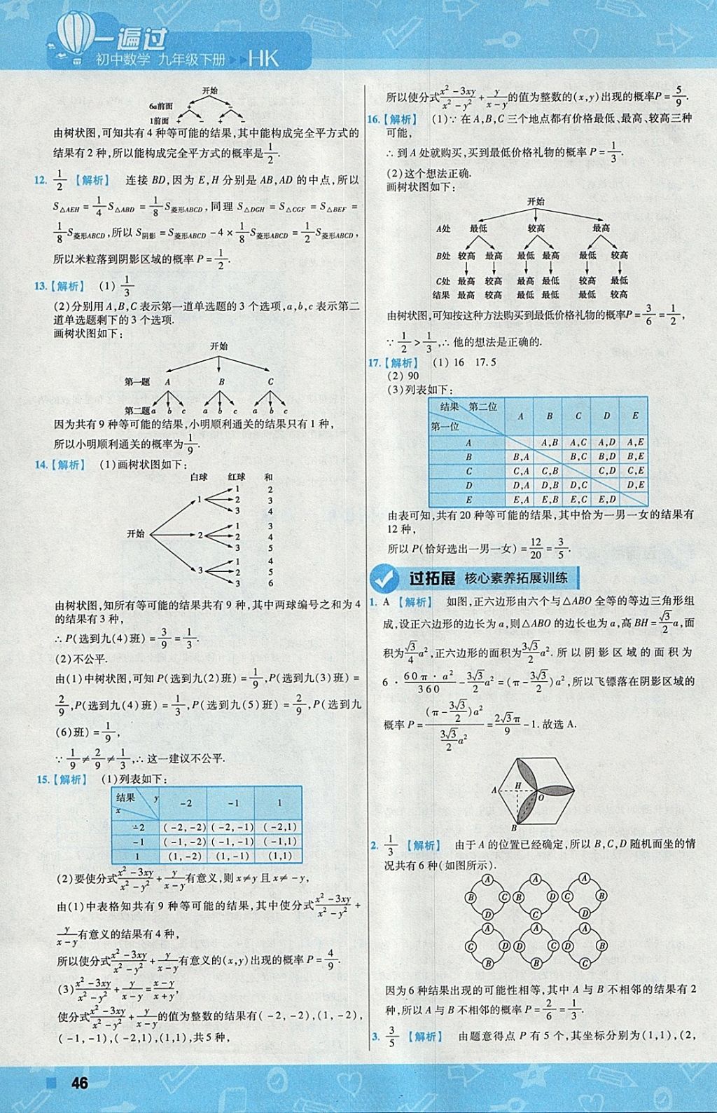 2018年一遍過初中數(shù)學(xué)九年級下冊滬科版 參考答案第46頁