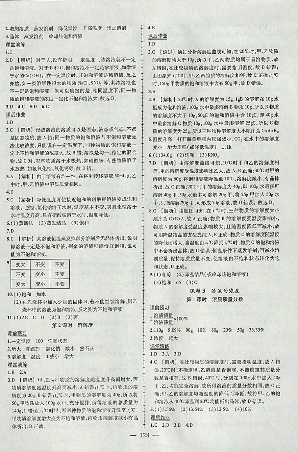 2018年黄冈创优作业导学练九年级化学下册人教版 参考答案第6页