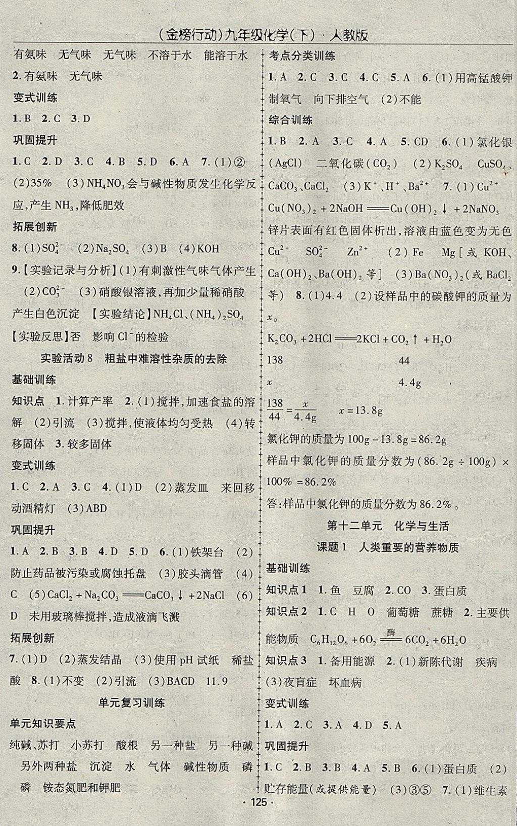 2018年金榜行动课时导学案九年级化学下册人教版 参考答案第9页