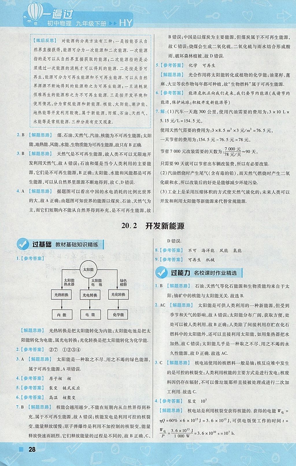 2018年一遍過初中物理九年級下冊滬粵版 參考答案第28頁