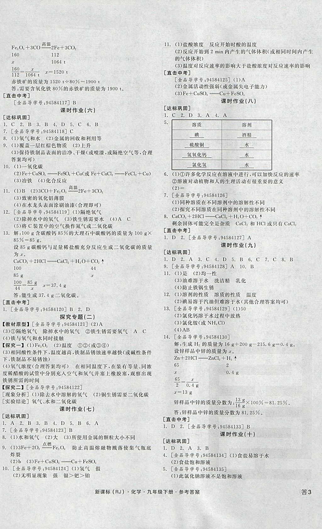 2018年全品学练考九年级化学下册人教版 参考答案第6页