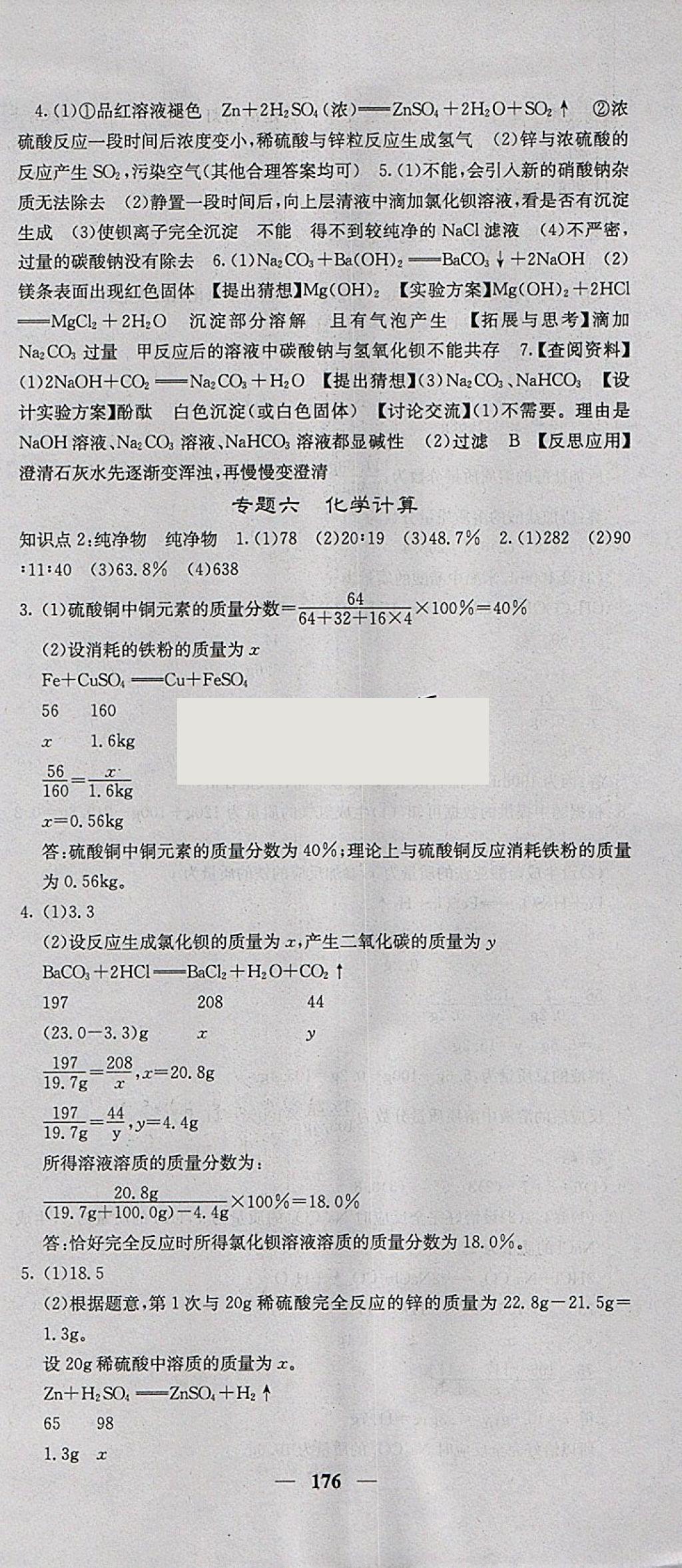 2018年名校课堂内外九年级化学下册人教版 参考答案第21页