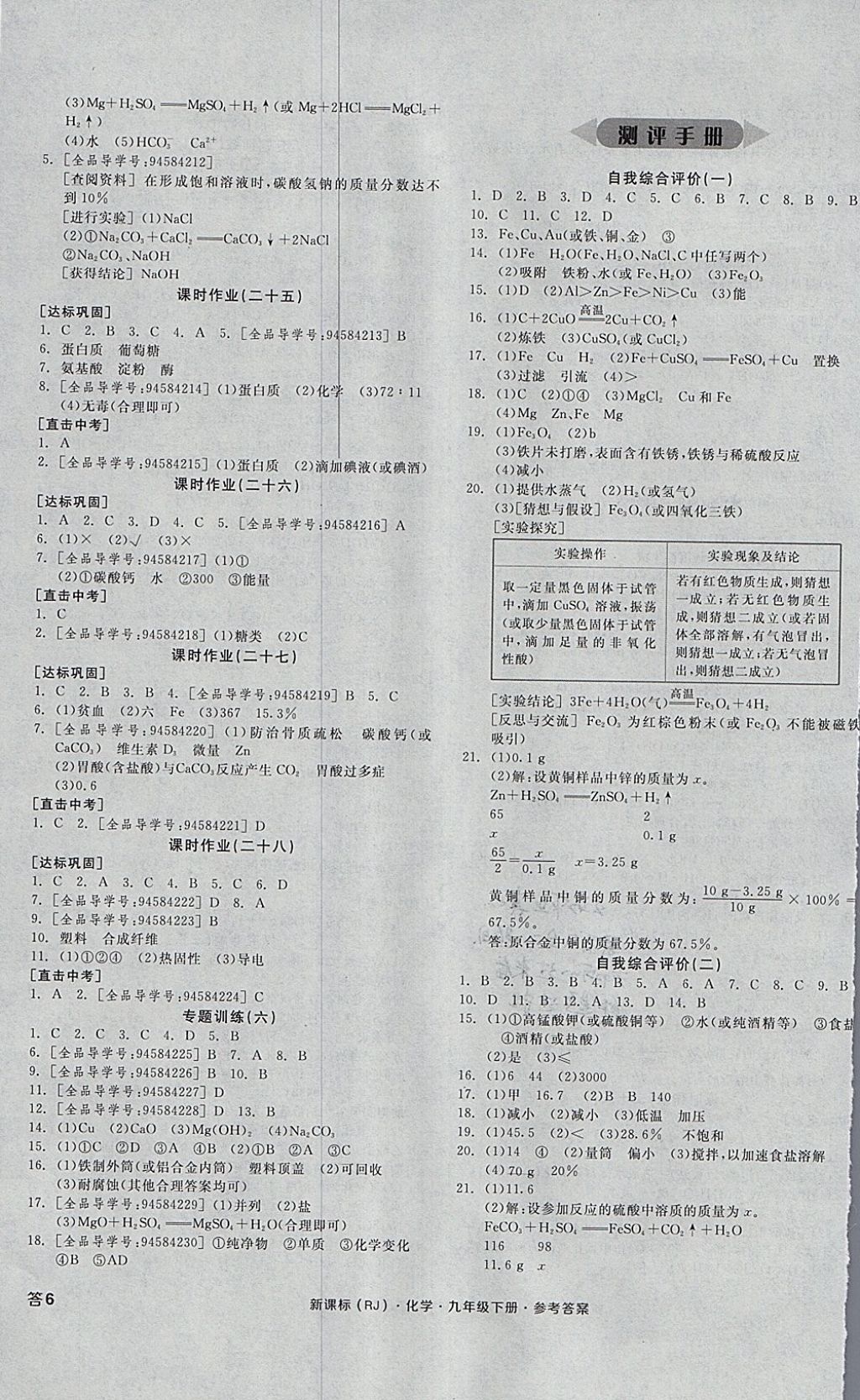 2018年全品学练考九年级化学下册人教版 参考答案第11页