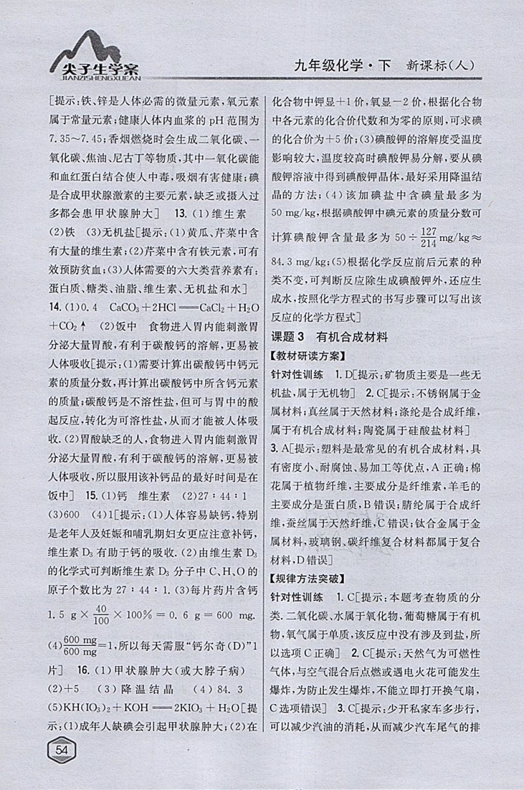 2018年尖子生學(xué)案九年級化學(xué)下冊人教版 參考答案第43頁