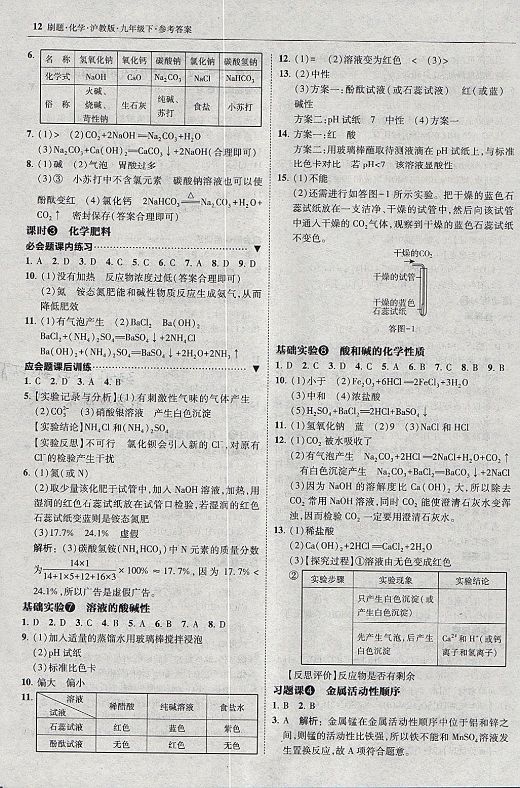 2018年北大綠卡刷題九年級化學下冊滬教版 參考答案第11頁
