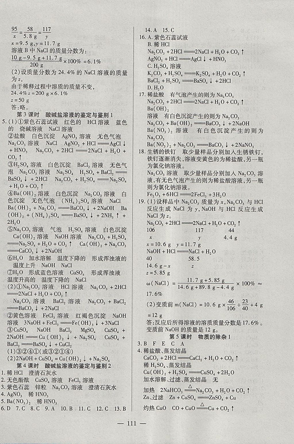 2018年有效课堂课时导学案九年级化学下册 参考答案第12页