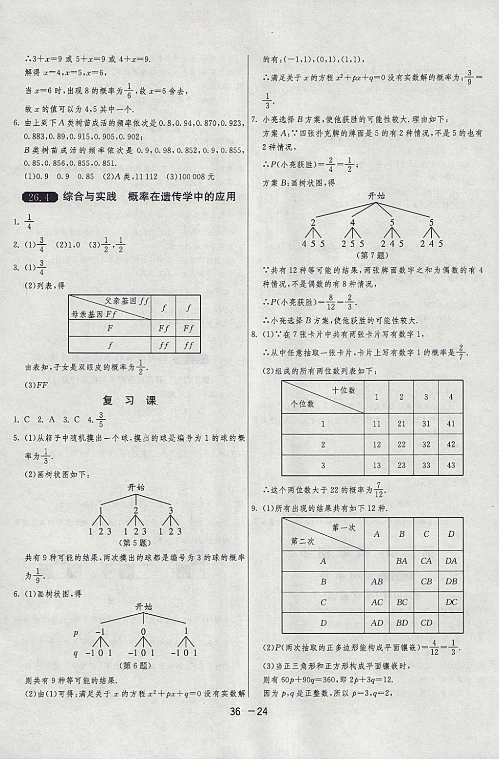 2018年1課3練單元達(dá)標(biāo)測試九年級數(shù)學(xué)下冊滬科版 參考答案第24頁