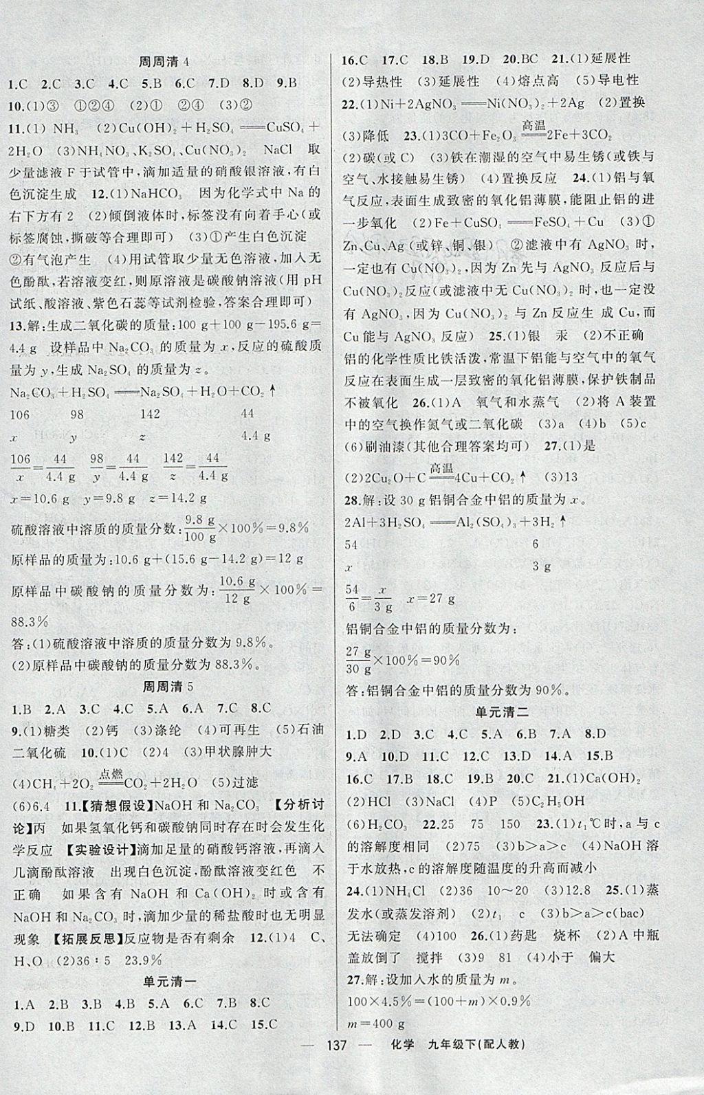 2018年四清导航九年级化学下册人教版 参考答案第10页