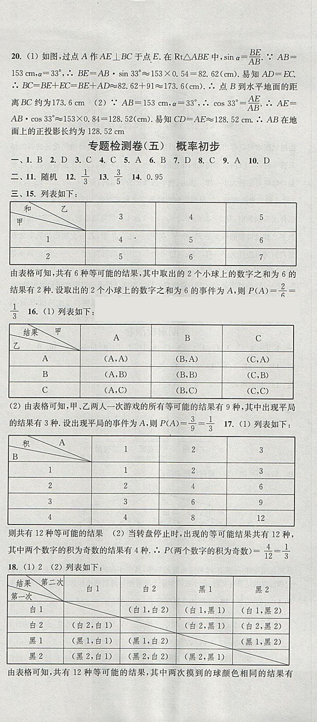 2018年通城学典活页检测九年级数学下册沪科版 参考答案第21页