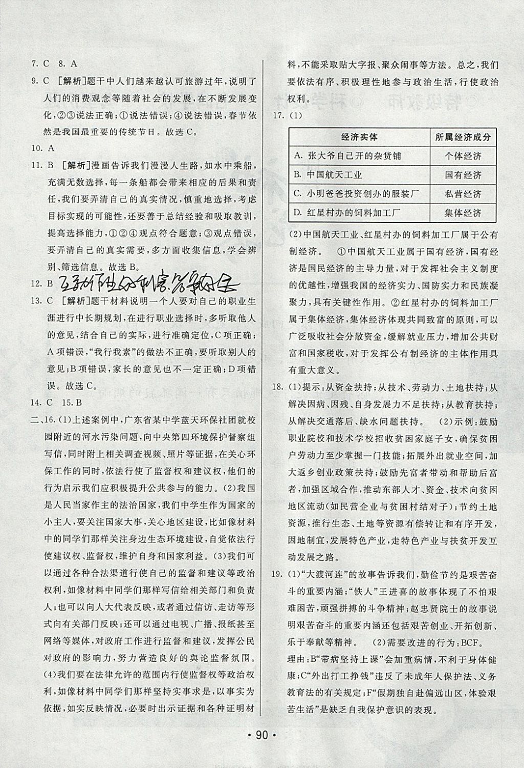 2018年同行學(xué)案學(xué)練測(cè)九年級(jí)思想品德下冊(cè)人教版 參考答案第22頁(yè)