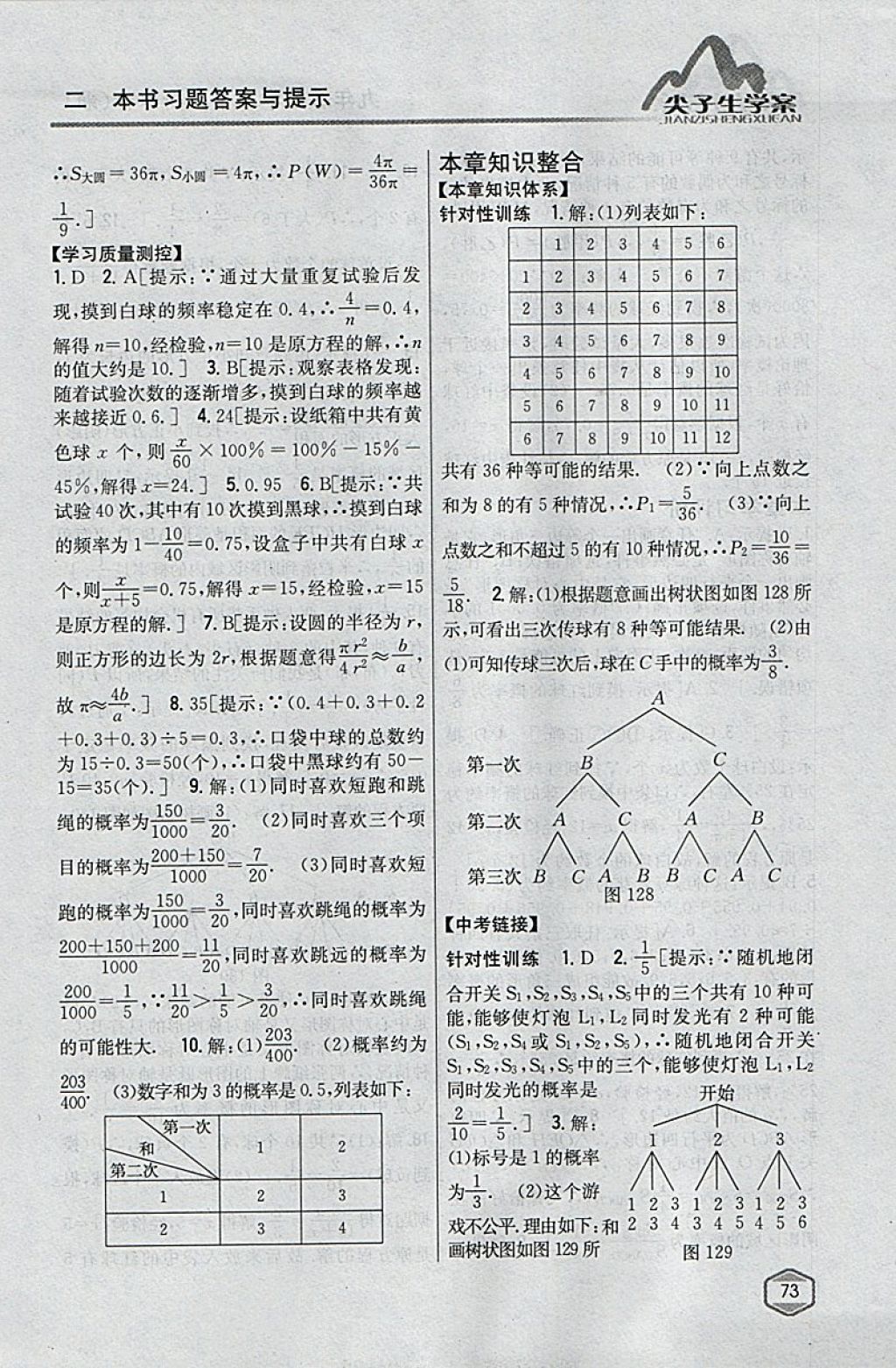 2018年尖子生学案九年级数学下册湘教版 参考答案第39页