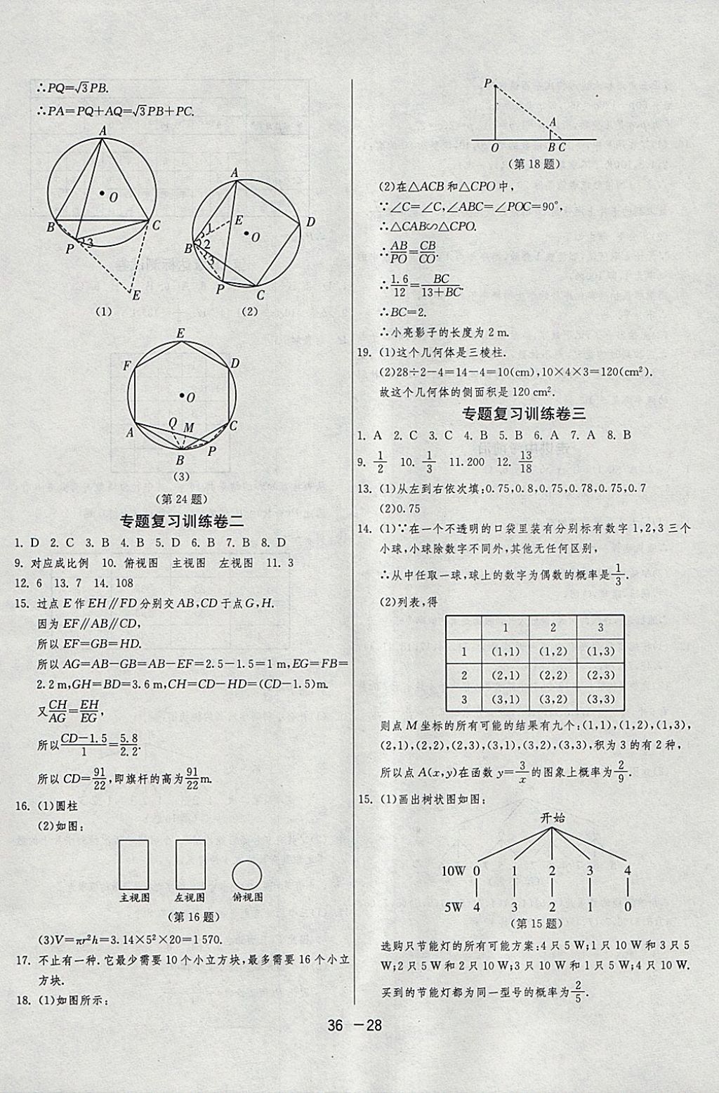 2018年1課3練單元達(dá)標(biāo)測(cè)試九年級(jí)數(shù)學(xué)下冊(cè)滬科版 參考答案第28頁(yè)