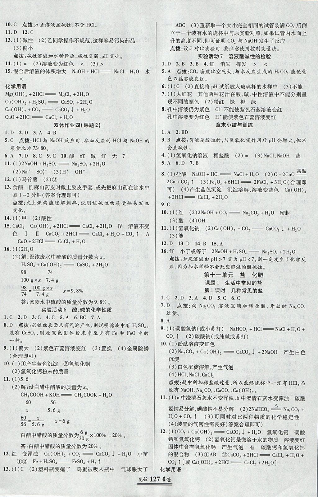 2018年見證奇跡英才學業(yè)設計與反饋九年級化學下冊人教版 參考答案第6頁