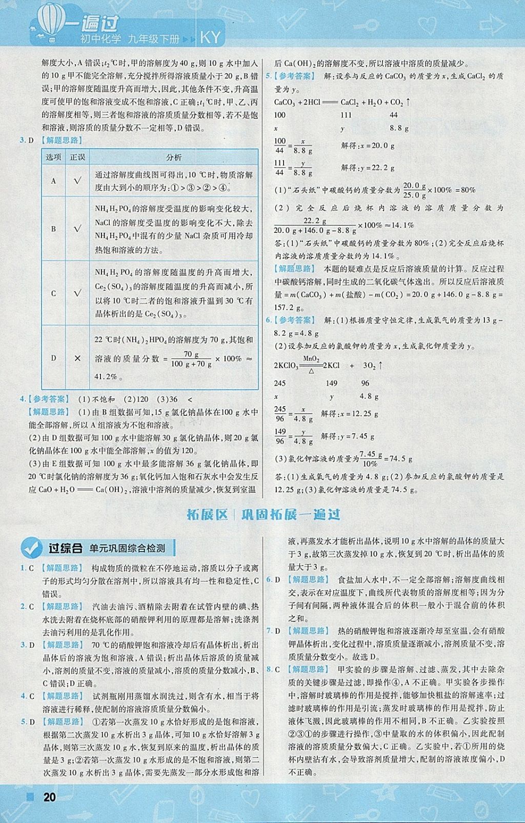 2018年一遍過初中化學(xué)九年級下冊科粵版 參考答案第20頁