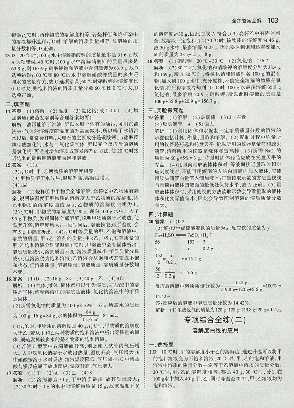 2018年5年中考3年模拟初中化学九年级下册人教版 参考答案第13页