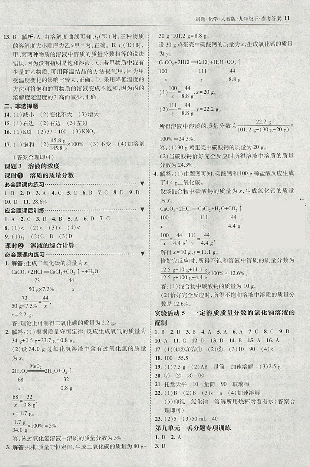 2018年北大綠卡刷題九年級化學(xué)下冊人教版 參考答案第10頁