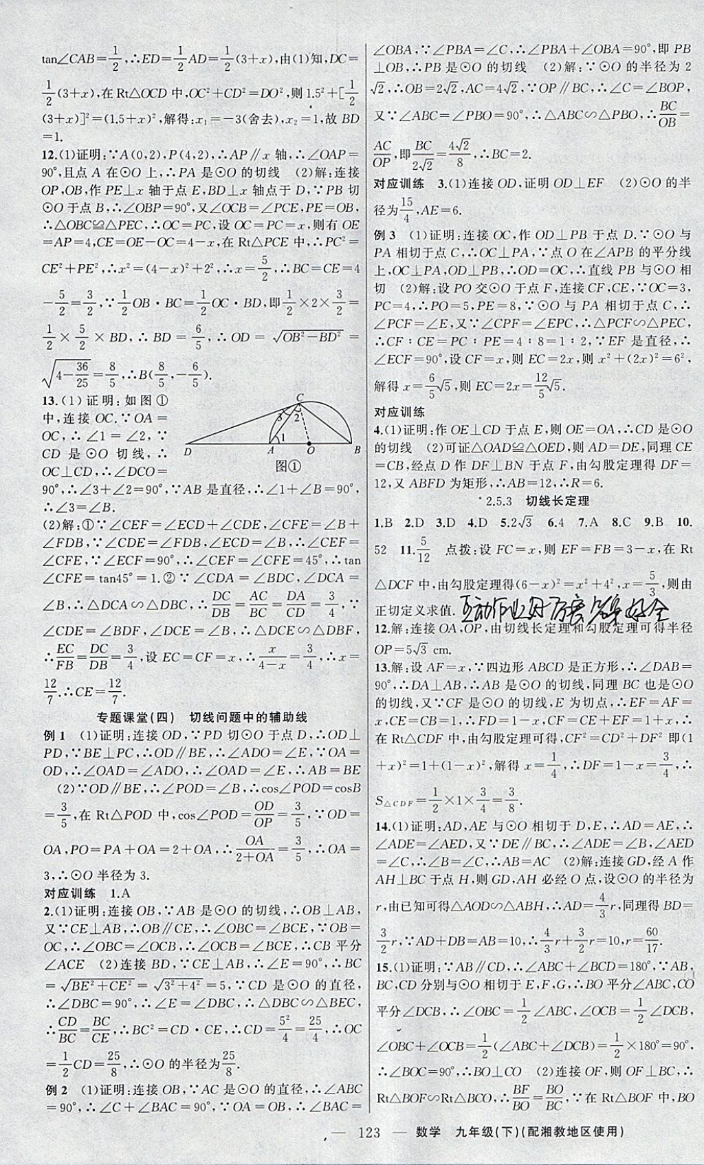 2018年原创新课堂九年级数学下册湘教版 参考答案第7页