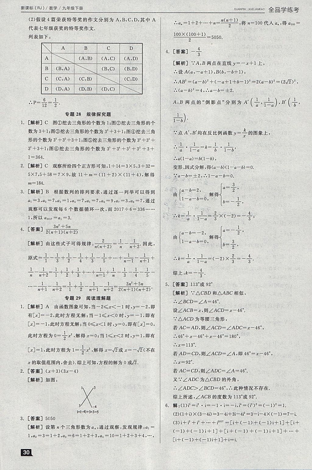 2018年全品學(xué)練考九年級數(shù)學(xué)下冊人教版 參考答案第6頁