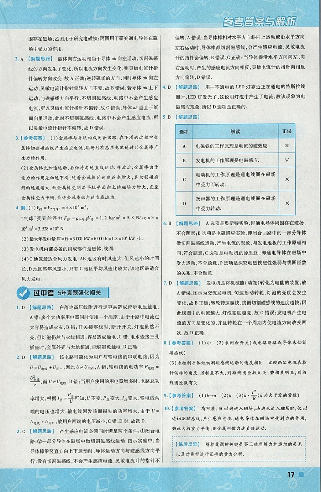 2018年一遍過(guò)初中物理九年級(jí)下冊(cè)滬科版 參考答案第17頁(yè)