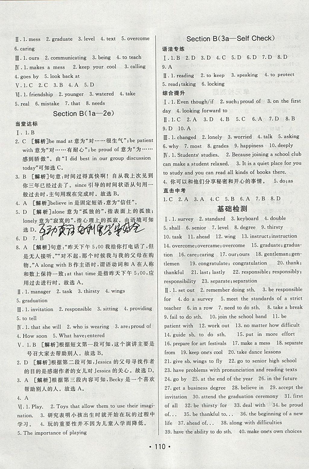 2018年同行学案学练测九年级英语下册加中考人教版 参考答案第10页