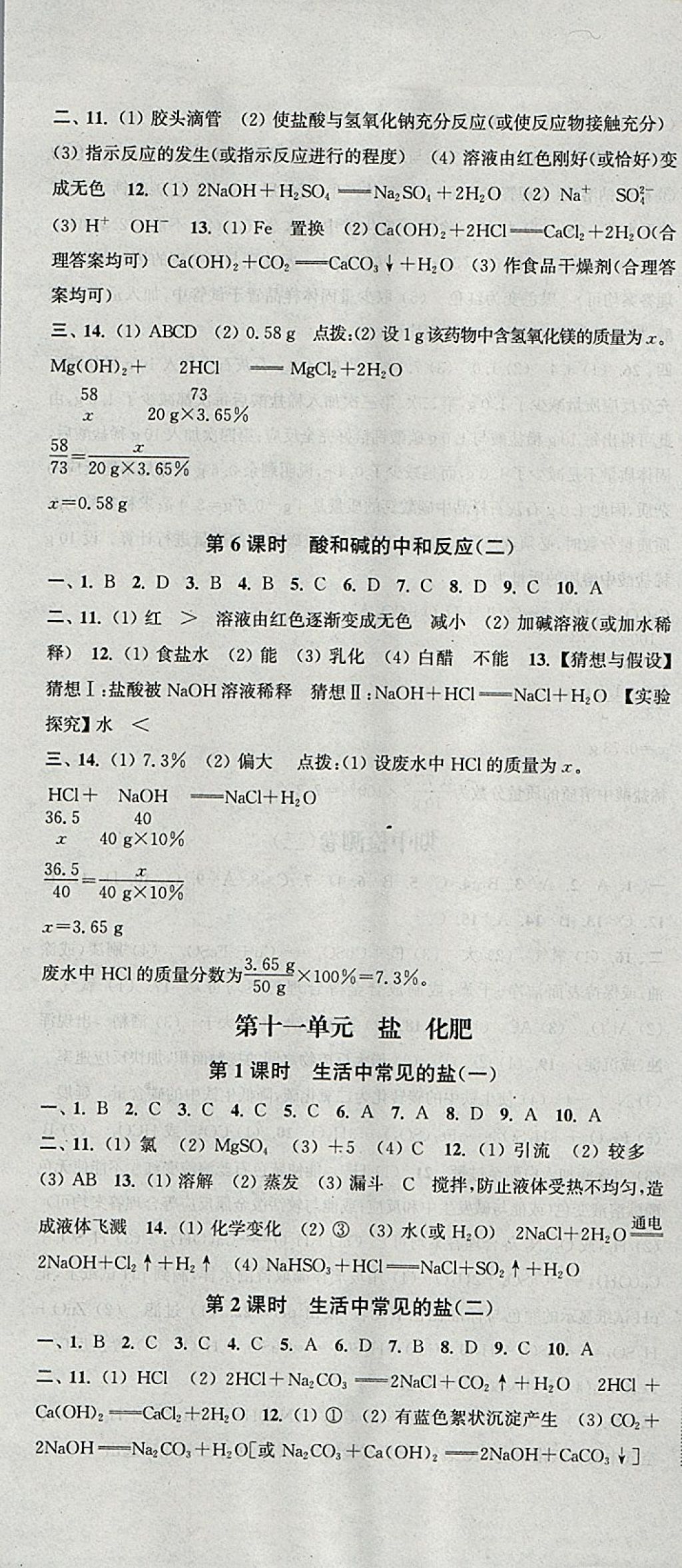 2018年通城學(xué)典活頁檢測(cè)九年級(jí)化學(xué)下冊(cè)人教版 參考答案第7頁