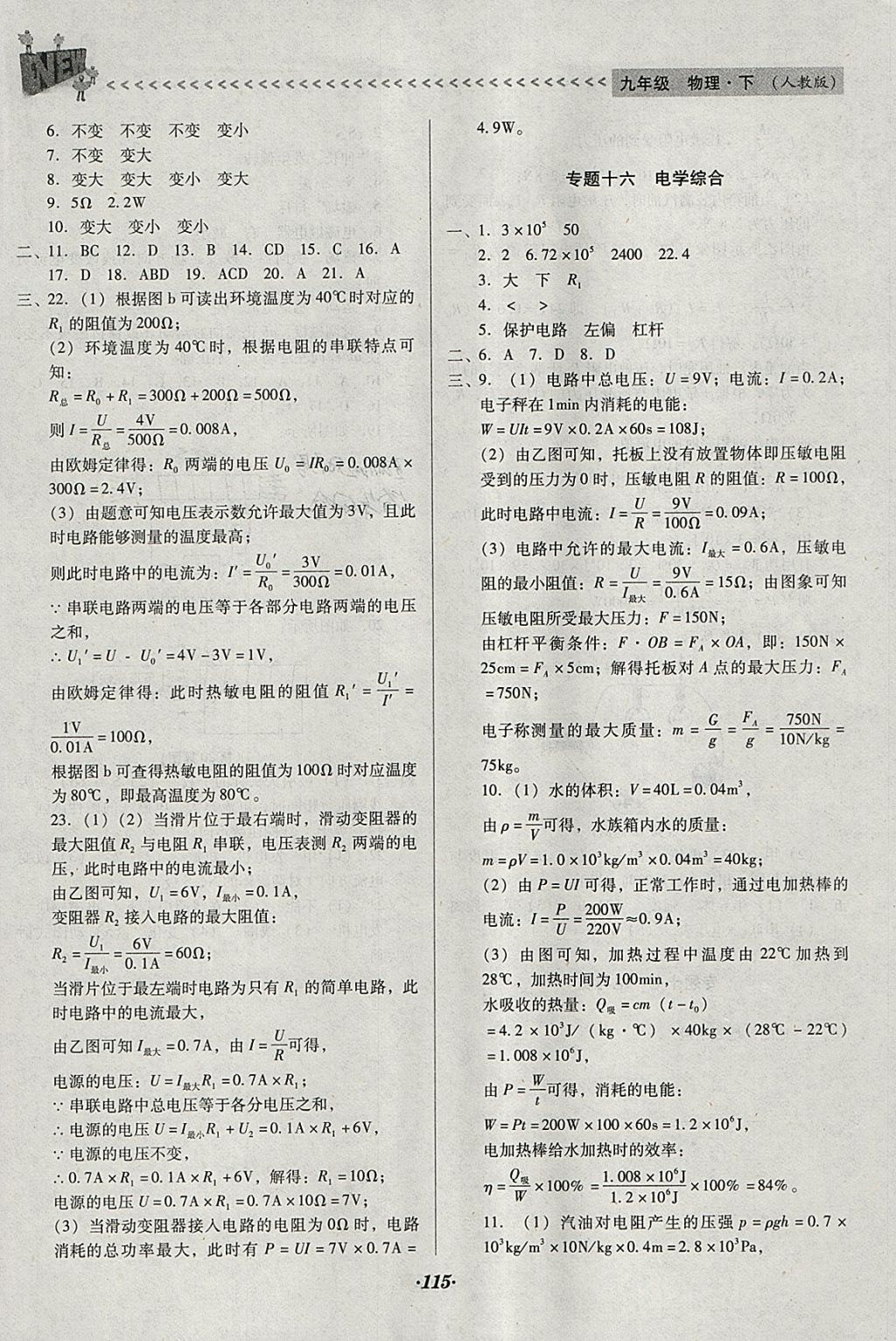 2018年全優(yōu)點練課計劃九年級物理下冊人教版 參考答案第13頁