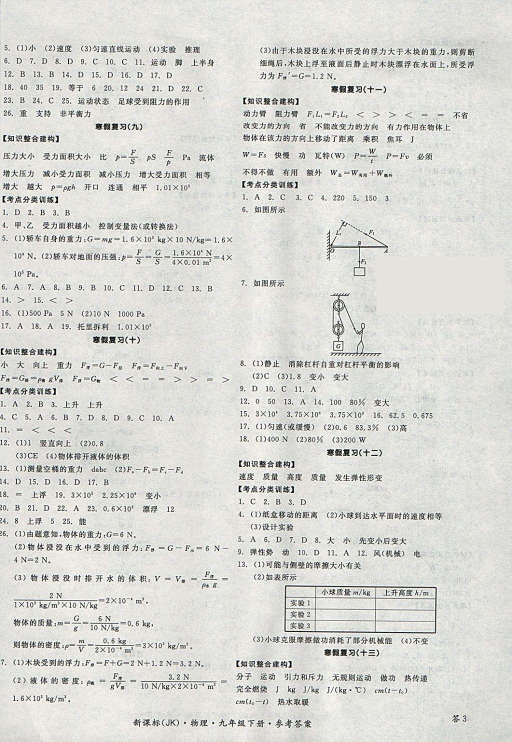 2018年全品學練考九年級物理下冊教科版 參考答案第6頁