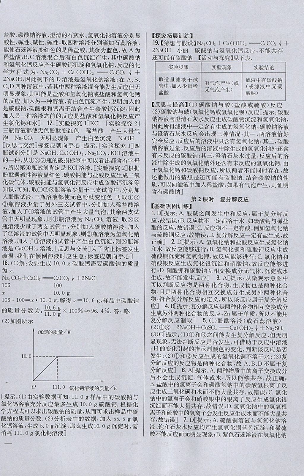 2018年全科王同步課時練習(xí)九年級化學(xué)下冊人教版 參考答案第18頁